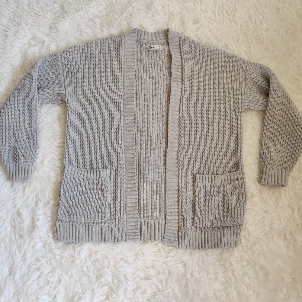 Hollister Slouchy Cardigan Sweater Gray Medium With Pockets